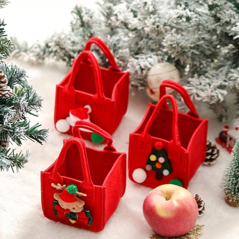 Felt Christmas Storage Bag Portable Handheld Design Organizer For Holiday Apples Gifts And Home Decoration
