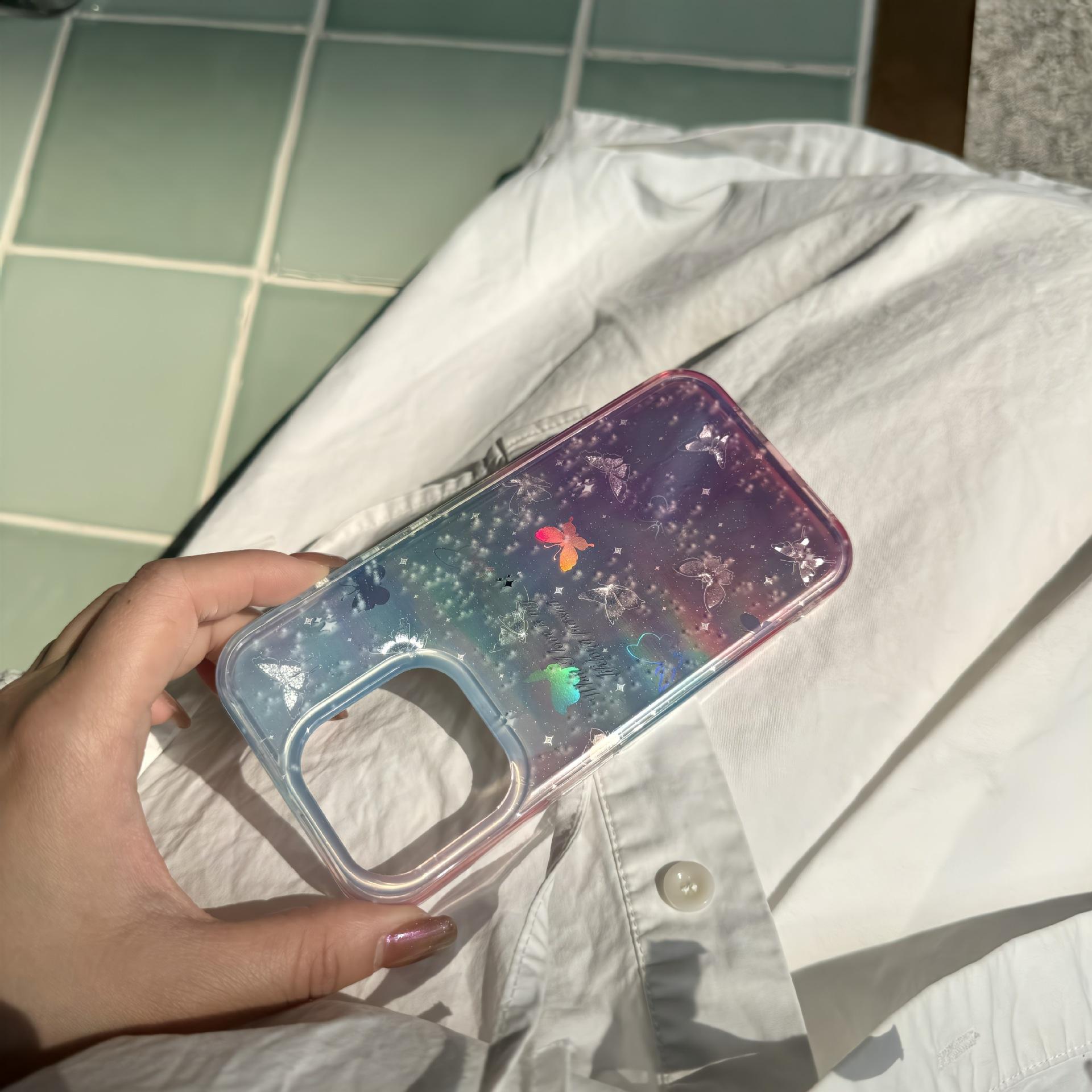 

Градиентный Фэнтези Бабочка Apple 16proMax Мобильный Чехол Подходит Для IPhone15 Двойной IMD Лазерный Защитный Чехол iPhone13promax