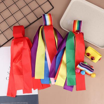 Children's Elastic Wrist Bell Rainbow Ribbon Strap Dance Stage Performance Props Light Equipment Exercise Sports Meeting Props