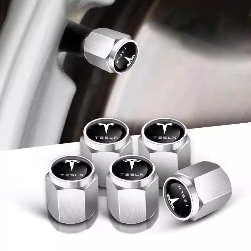 ALS1 5PCS Car Tire Valve Cover Aluminium Alloy Tire Wheel Stem Air Valve Cap For Tesla Model 3 Y S X 2021 Roadster Cybertruck Juguete