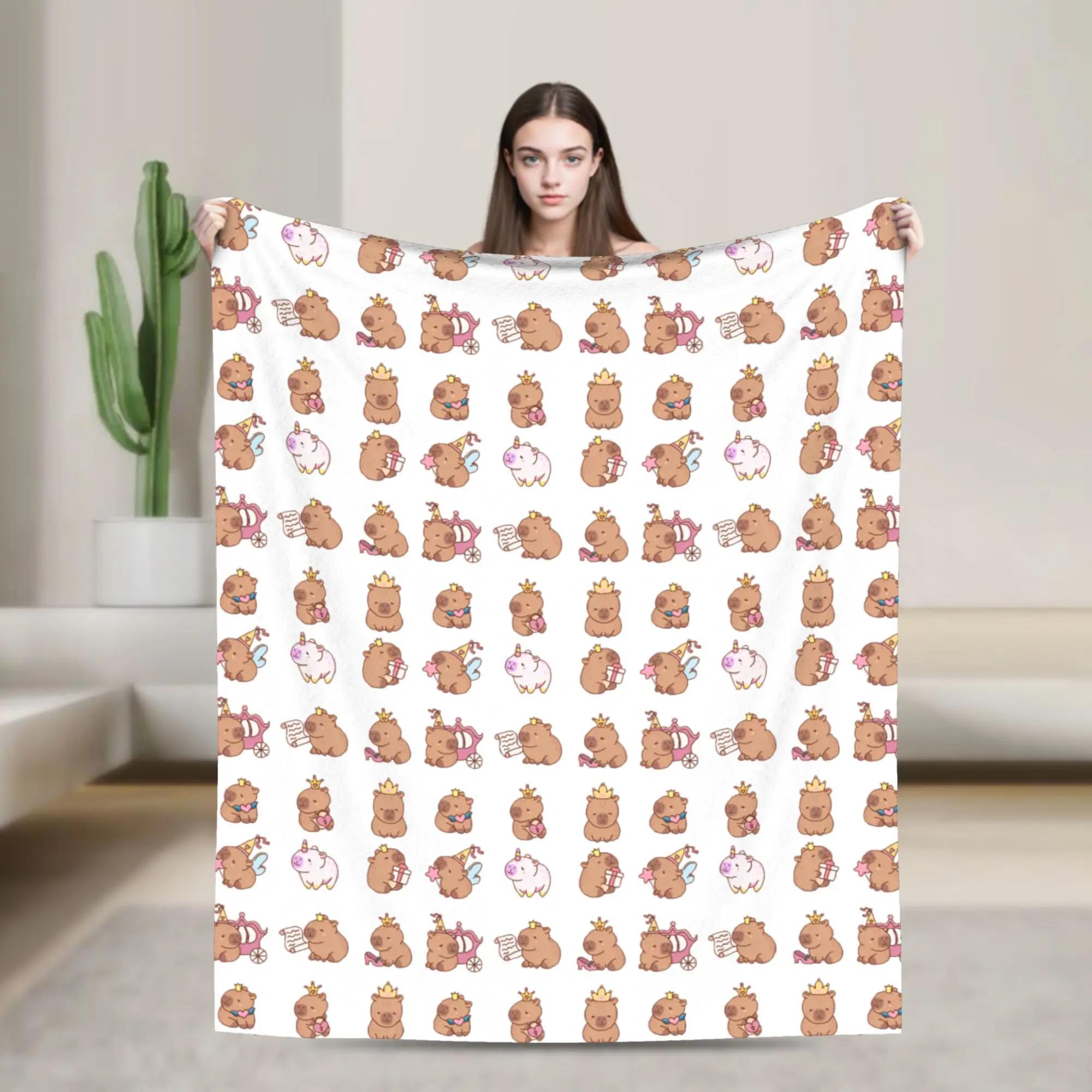 

Capybara Pattern Fleece Blanket Kawaii Animal Funny Throw Blankets for Sofa Bedding Lounge 150*125cm Plush Thin Quilt 30x40in