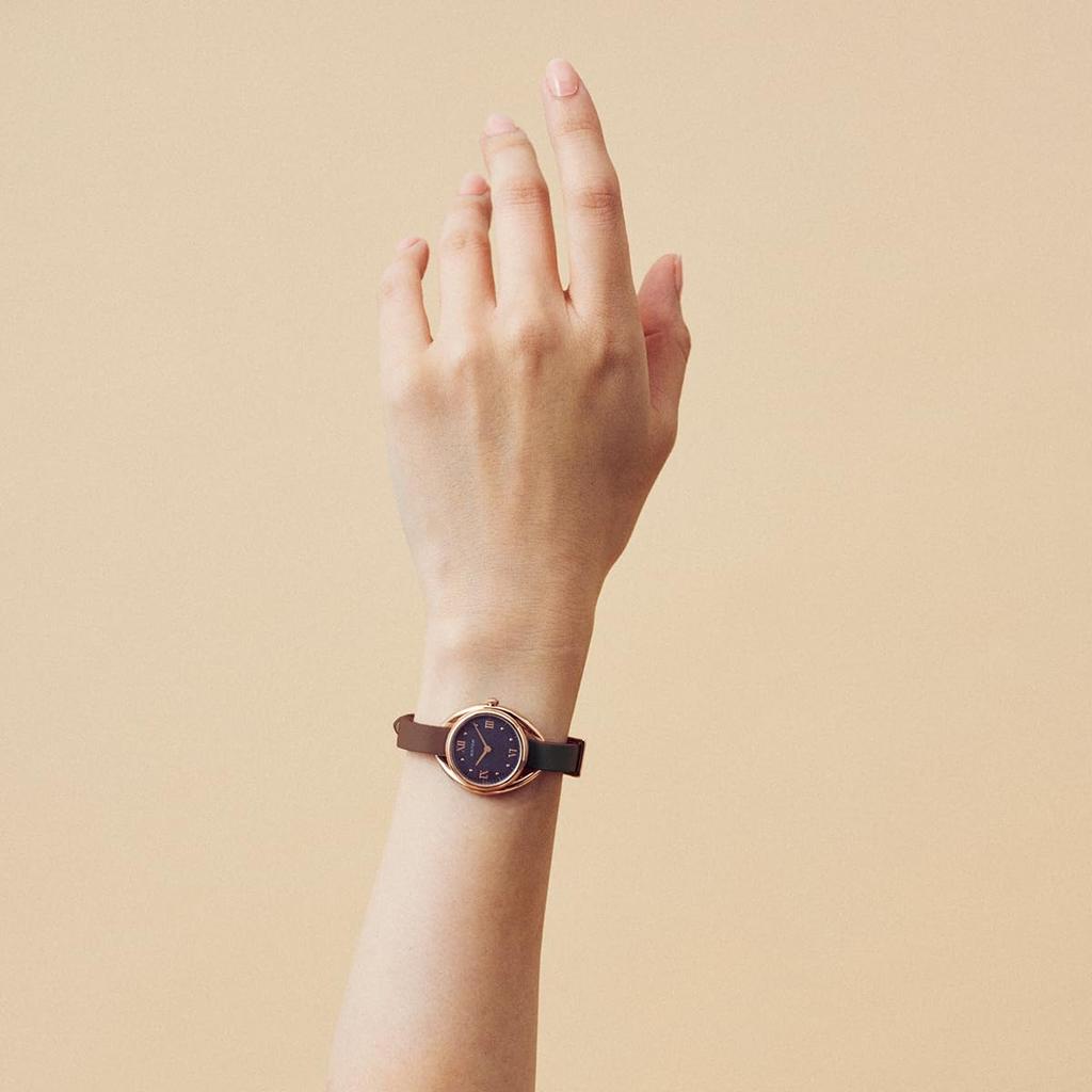 Authorized Dealer MATOW Watch with Leather Strap Indigo Round Rose Gold AKI Akilea [MATOW] Solar-Powered Women's (mw001011brwss) [Shiki Charcoal]