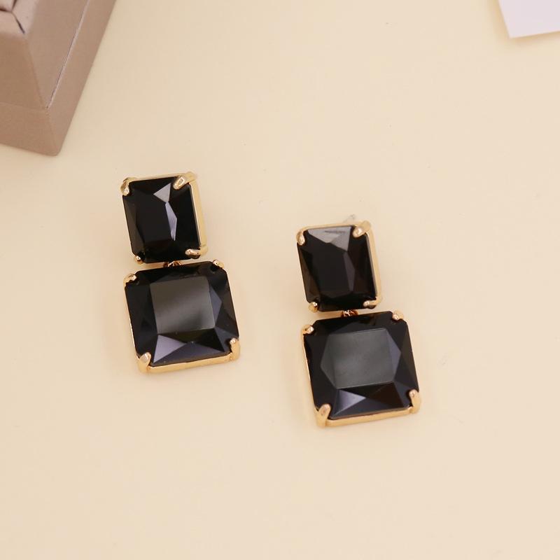 Women's Silver Needle Square Crystal Geometric Clear Resin Drop Earrings Hot Sale New Arrivals Design