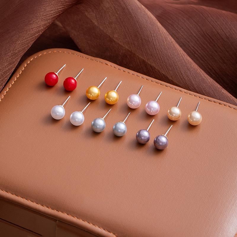 

Silver Needle Set, Colored Pearl Stud Earrings, Light Luxury, High-End Women S Exquisite And Simple Earrings, Square And Round Face And Ear Jewelry.