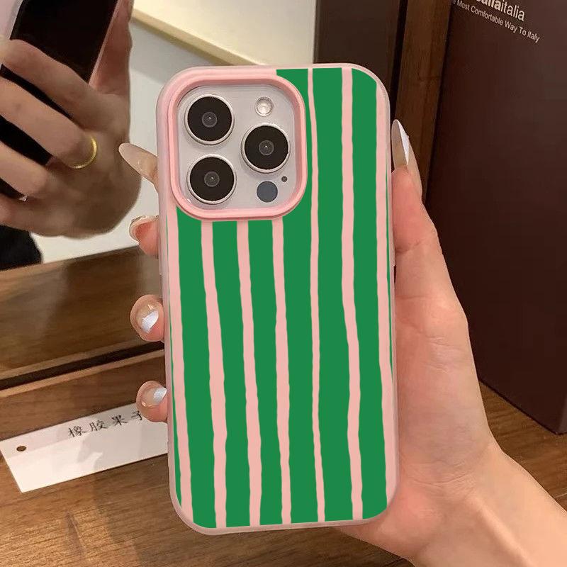 Fashion Simple Green Striped Two-In-One Phone Case For iPhone 17 17 Air 16 15 14 13 12 11 Pro Max 16E 7 8 Plus X XR XS Cover