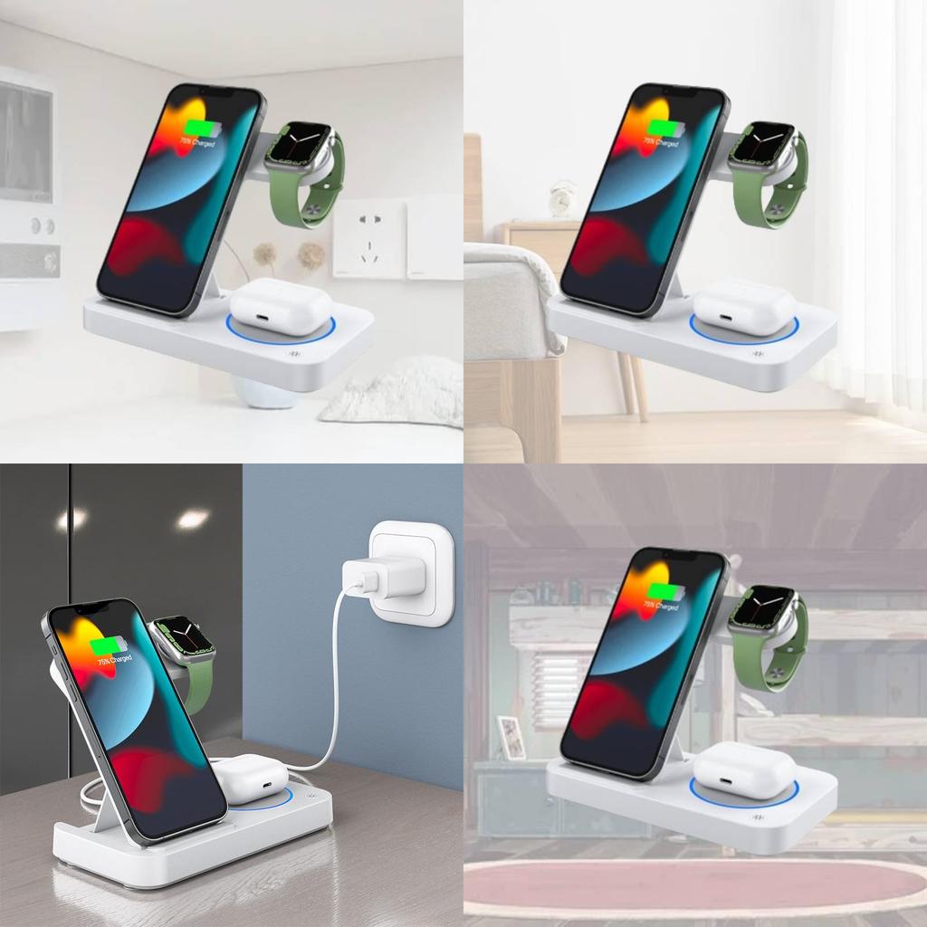New Foldable Four-in-one Wireless Charger For Apple Watch Earphones And Phone Fast Charging 25w Power Output