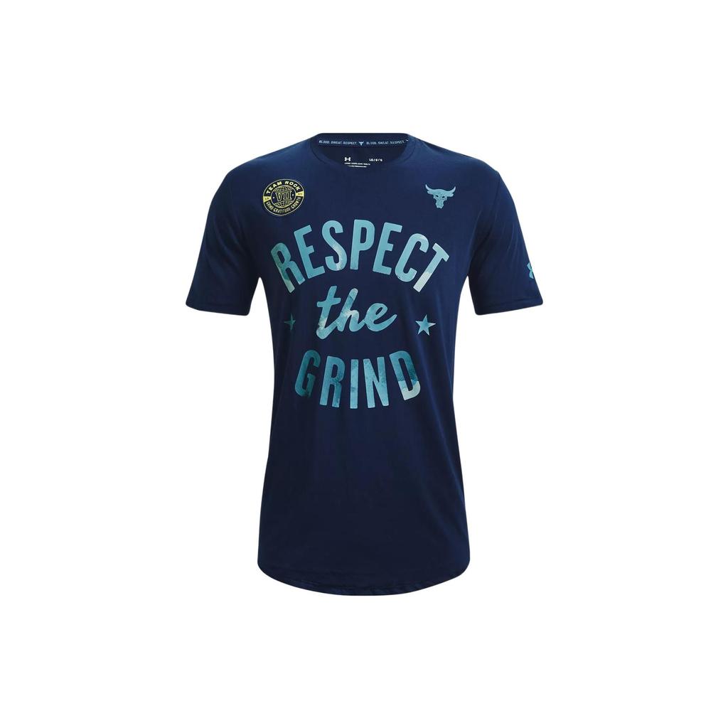 Under Armour Project Rock The Grind Letter Print American Vintage Crew Neck T-Shirt Men Tops College-Blue 1370479-408