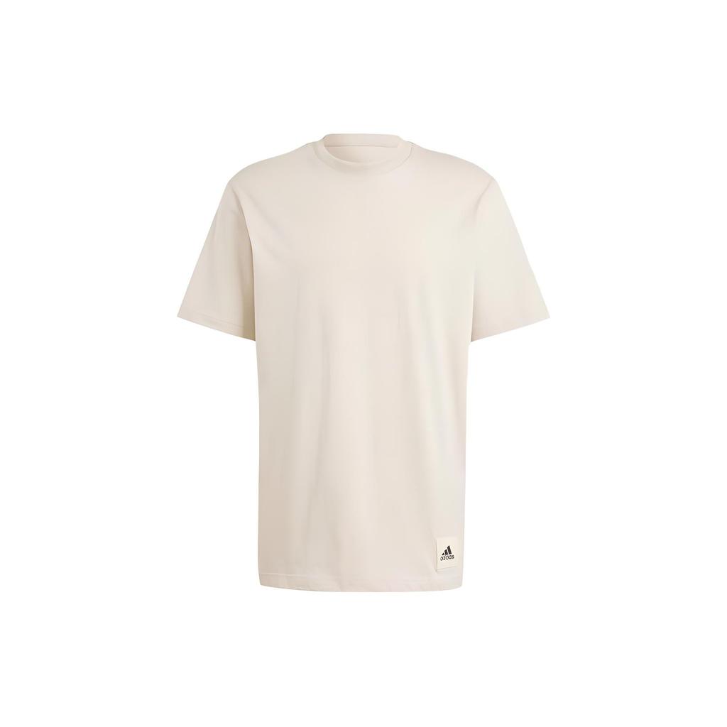 Adidas Solid Color Logo Patch Crew Neck Short Sleeve T-Shirt Men Tops Beige IM0482