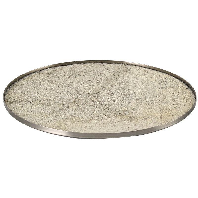 Light Luxury Stainless Steel Storage Plush Round Tray Ornaments Living Room Coffee Table Model Room Home Desktop Soft Decorations