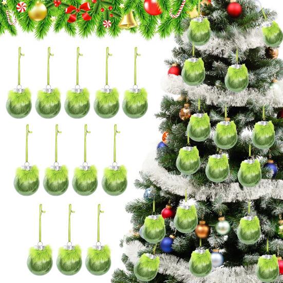 12Pcs/Box Christmas Ball Ornaments with Fuzzy Hair Shatterproof Xmas Tree Decoration Holiday Hanging Pendants