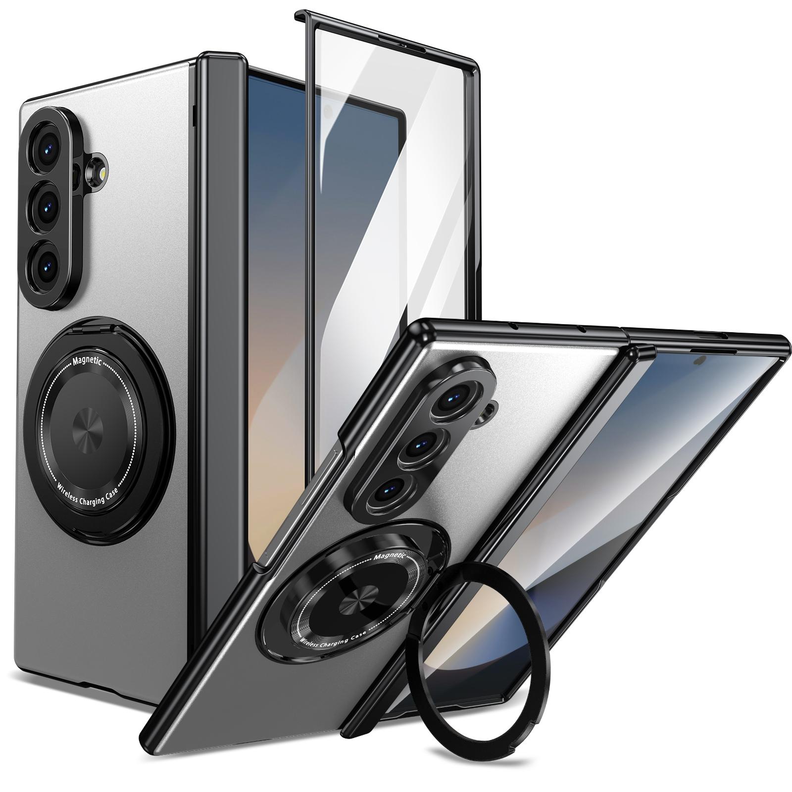 

Вращающийся на 360° магнитный держатель, откидной чехол для телефона для Samsung Galaxy Z Fold 7 6 5 4 3, защитная пленка для экрана, защита объектива, противоударный чехол Galaxy Z Fold7 серебряный