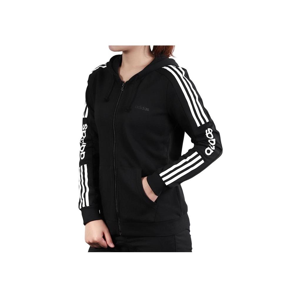 Adidas Neo Essentials 3-Stripes Zip Hoodie Jacket Women Outerwear Black EI4716