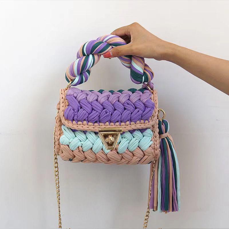 Hyuna Fashionable Korean-Japanese Crochet Chain Crossbody Bag - Versatile Handmade Colorful Bag