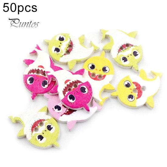 

50 шт. деревянные пуговицы разных цветов в форме акулы с 2 отверстиями, аксессуары для шитья своими руками разноцветный