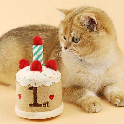 Birthday Cake Plush Doll Soft Bite-Resistant Pet Toy Wear-Resistant Dog Toy with Candle Interactive Fun Companion Toy for Small And Medium Cat Dog