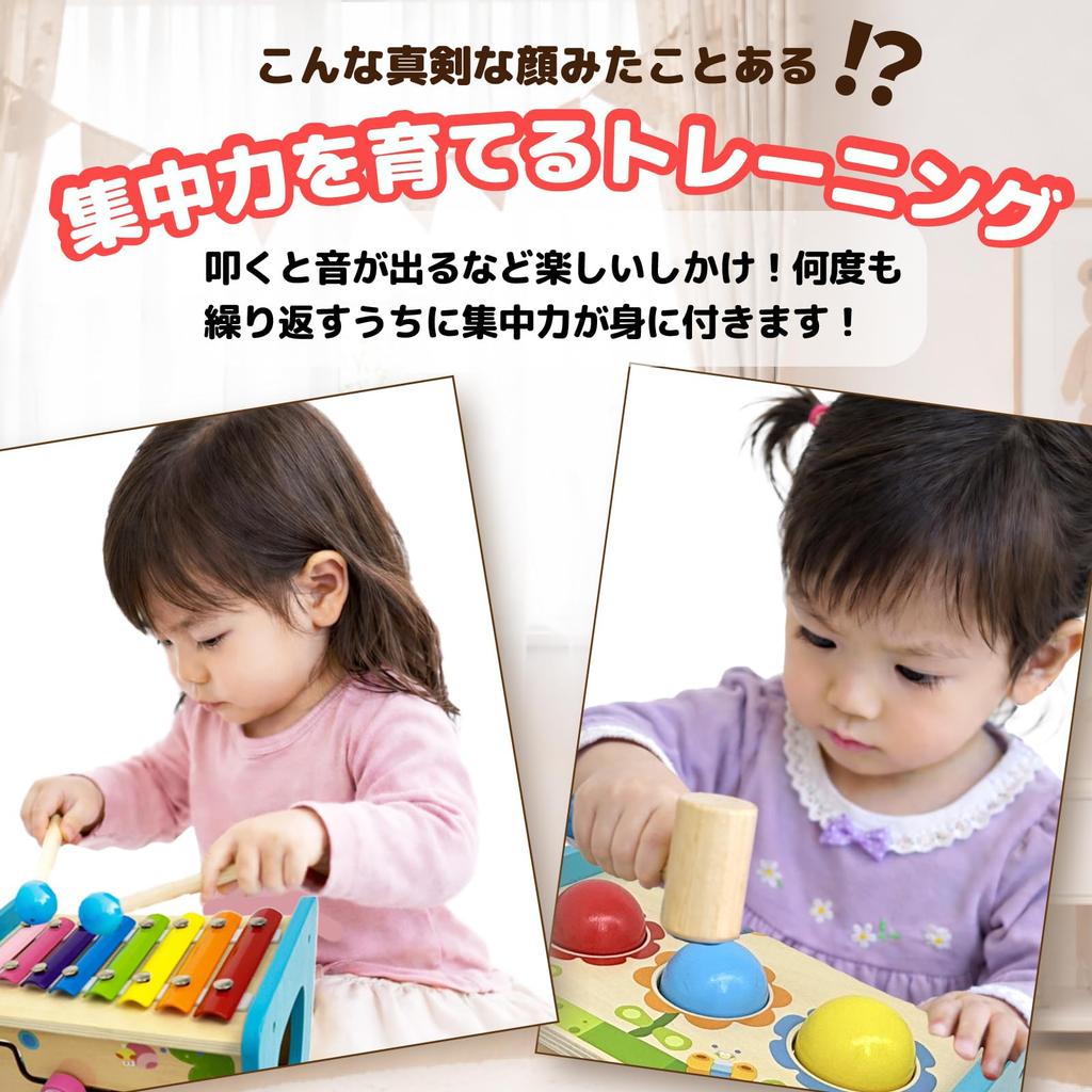 Smiim Educational Toy for 1, 2, and 3 Year Olds: Montessori Style, Shape Sorting, Hammer Toy, Wooden, Xylophone, Sound-Making, Finger Training, Concen