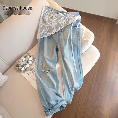 Dames Retro Gescheurde Jeans met Hoge Taille en Wijde Pijpen