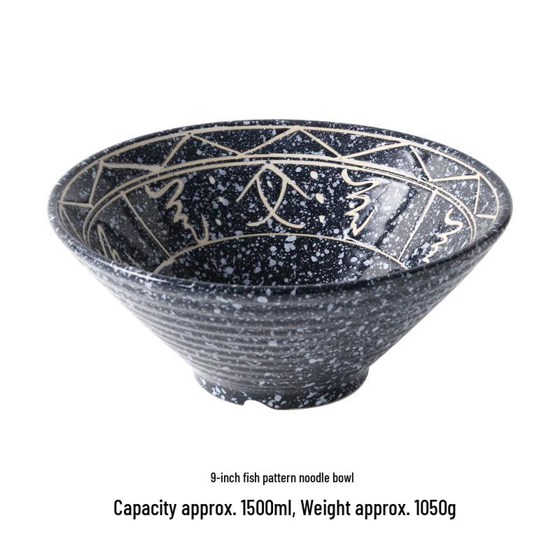 Japanese Ceramic Ramen Bowl Set: Large Retro Conical Hat Design Soup & Noodle Bowl with Plate