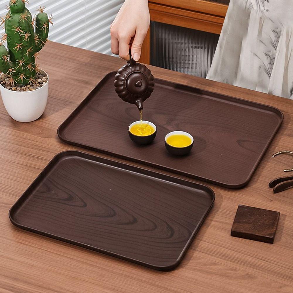New Rectangular Pallet Plastic Wood-grain Imitation Tray Nordic Style Hotel Service Tray Household