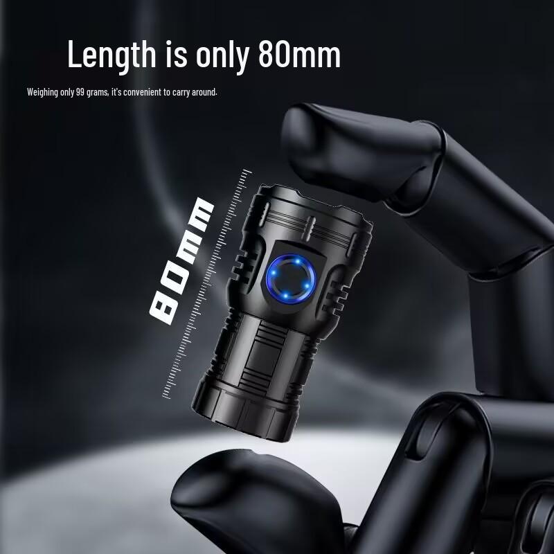 Rechargeable Ultra-Bright Eight-Eyed Monster Flashlight with Red Warning Light for Outdoor and Household Use