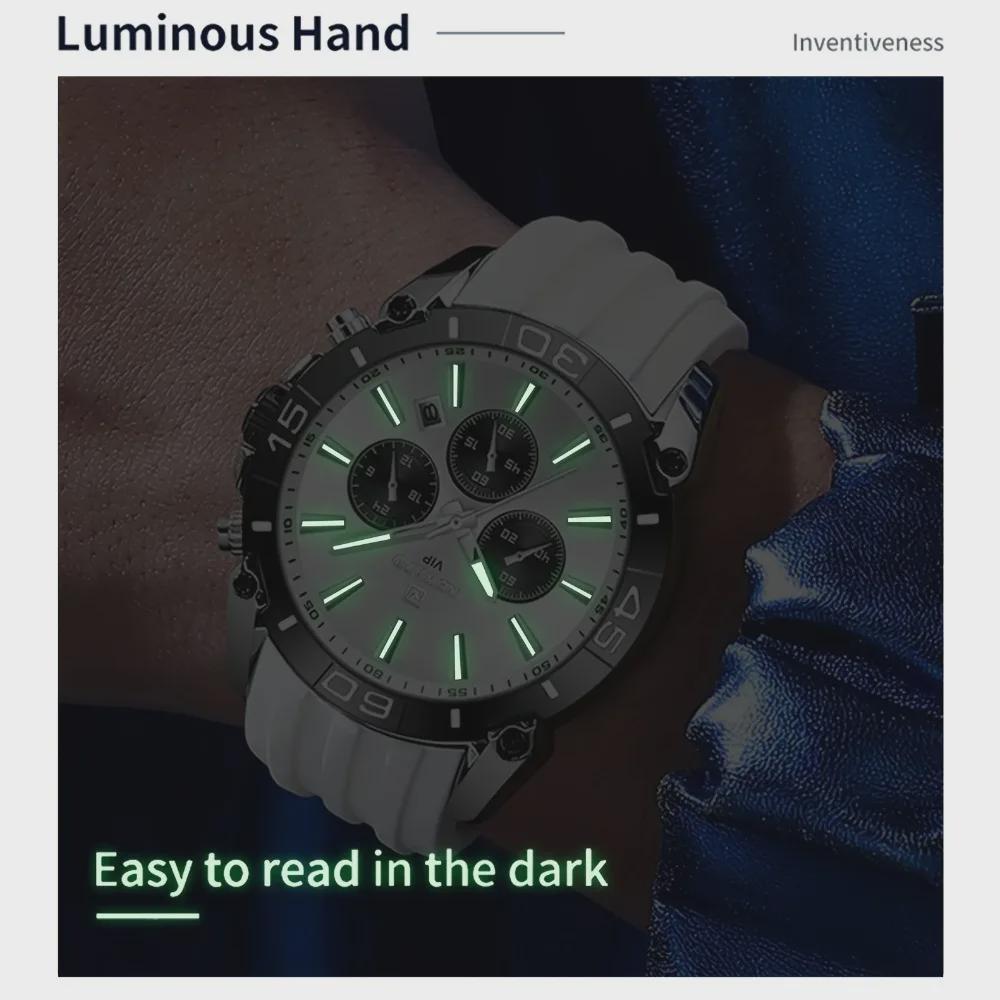 Men Silicone Quartz Mens Watch Multi Functional Waterproof Luminous Calendar Chronograph Watches