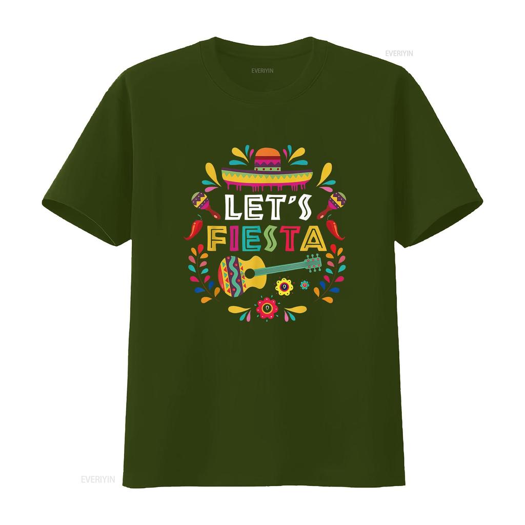 Lets Mexican Fiesta Cinco De Mayo Party Colourful Guitar Fun T Shirt vintage Washed Stretched Breathable Unisex fashion homme