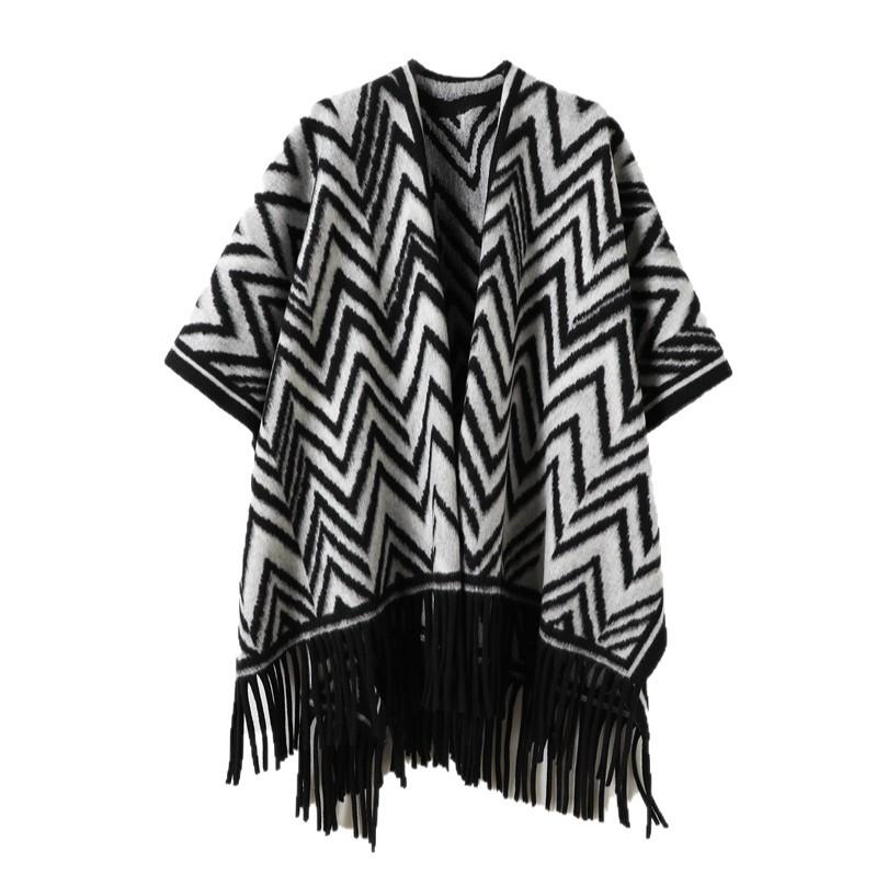 Black And White Serrated Pattern Autumn And Winter Men'S And Women'S Double-Sided Shawls With Imitation Cashmere High-End Warm Fringed Scarf Cape