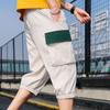 Casual Summer Men's Shorts Solid Straight Loose Cropped Pants Elastic Waist Sports Jogging Outwear Color Block Capri Trouser
