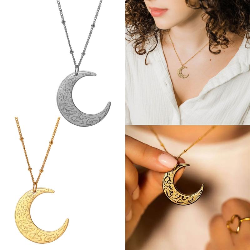 Ayatul Kursi Crescent Necklace Arabic Gold Silver Color Religion Jewelry Prayer Moon Pendant Necklaces Neck Jewelry
