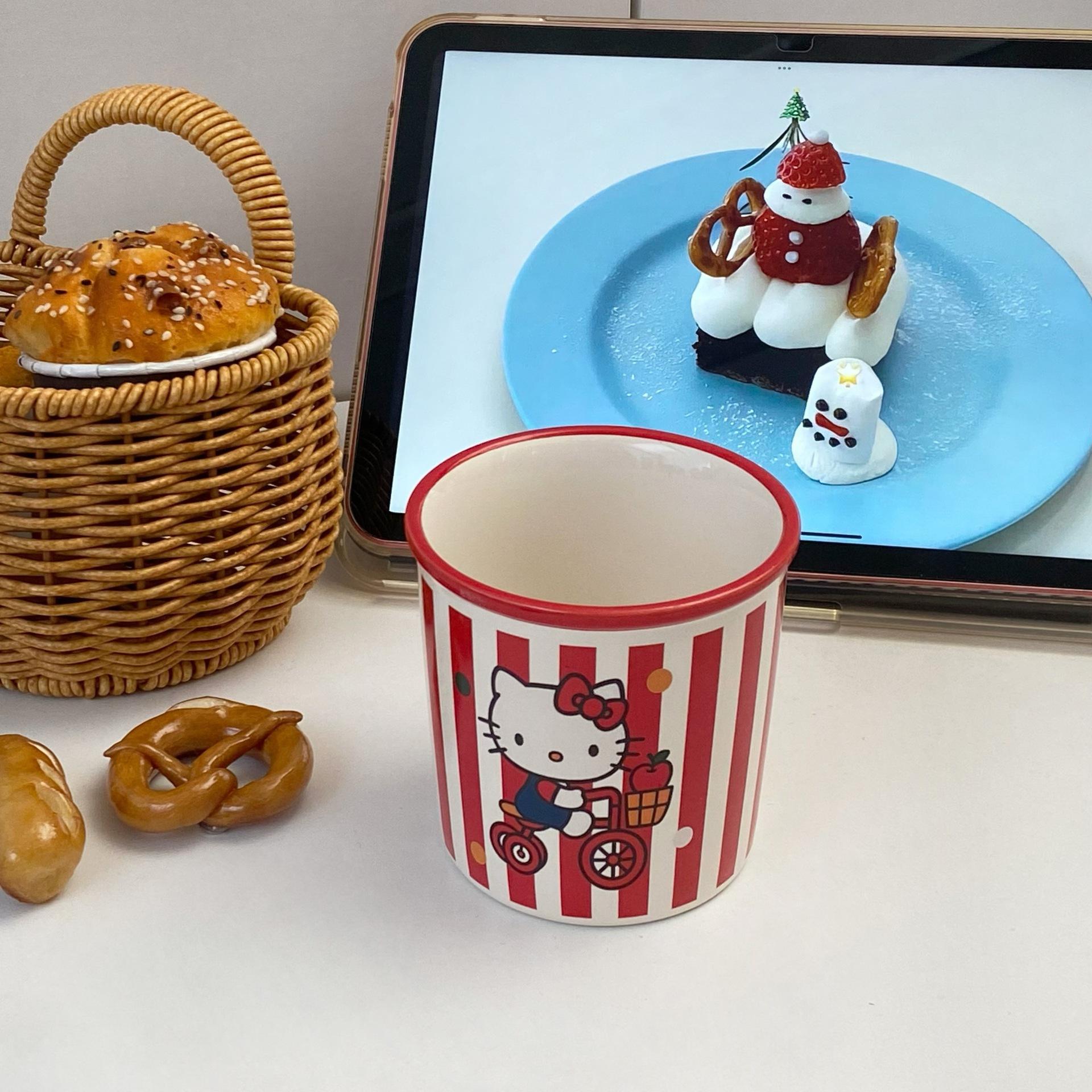 Милая Полосатая Кошка Керамическая Кружка Пара Мультяшная Кружка Большая Вместимость Высокая Ценность Кружка для Завтрака Кружка для Молока 301-400ml