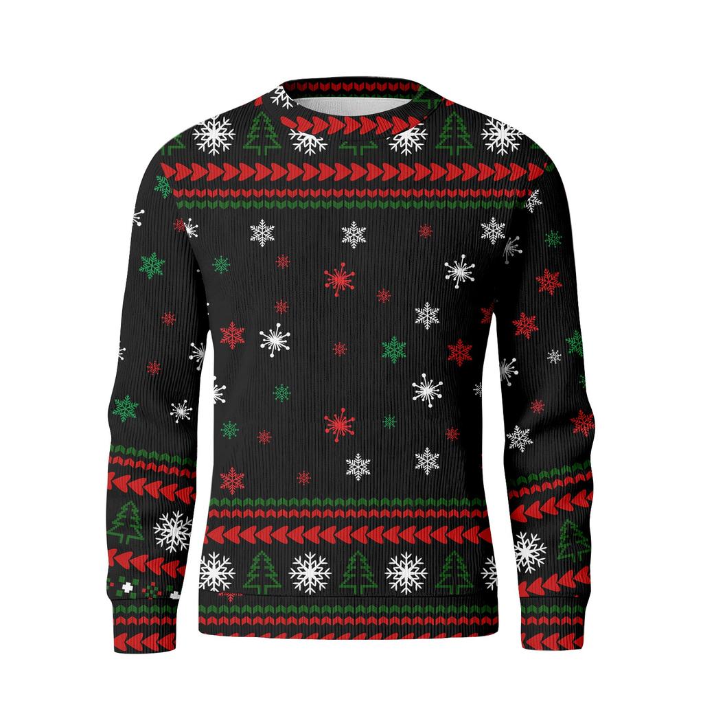 Herre Trykket Rund Hals Langermet Ribbestrikket Genser