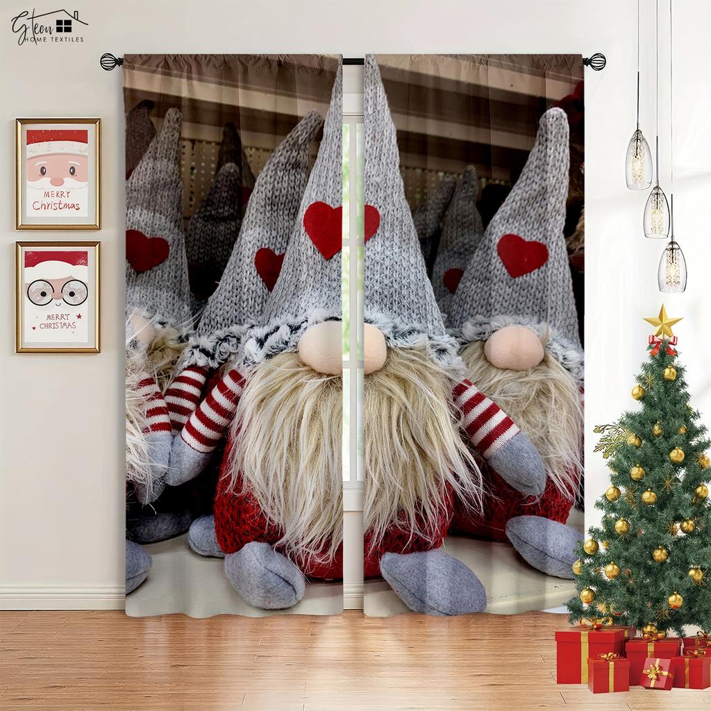 Weihnachten 3D-gedruckte Vorhänge Weihnachtsbaum Geschenk Wohnzimmer Schlafzimmer Kinderzimmer Neujahr Feiertagsdekoration Vorhänge 2 Stück