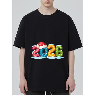 Schwarzes T-Shirt mit 2026 Weihnachtsmotivdruck für die Feiertagsfeier
