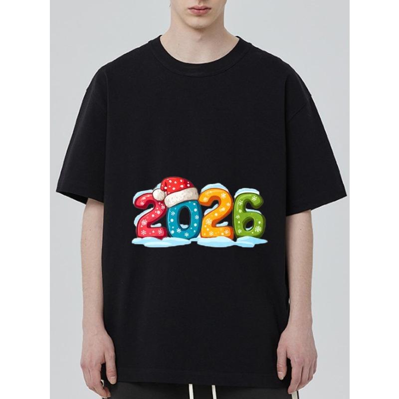 

Black T Shirt with 2026 Christmas Theme Print for Holiday Celebration XXXXL чёрный