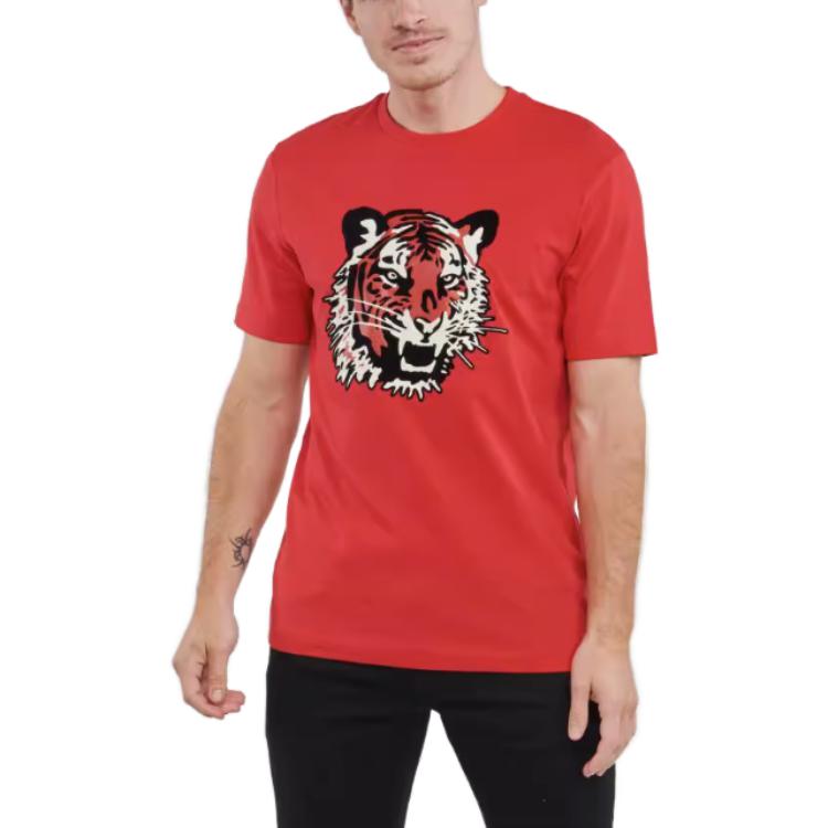 HUGO BOSS T-Shirts Men's Red Crew Neck Moderate Straight Fit 50462724-623