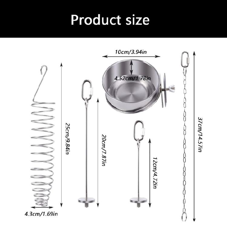 Stainless Steel Bird Cage Accessories Parrots Feeding Set Foraging Cup Feeders Fruit Fork Durability