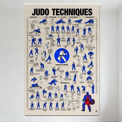 TECHNIKY JUDA Vzdělávací plechová cedule, plakát s technikami judistů, vintage plaketa s uměním bojových umění pro domácí...