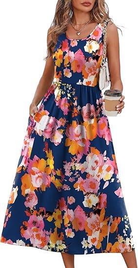 Women's clothing summer European and American neck printing pendulum sleeveless vest pocket dress