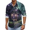 Men's Loose Fit Long Sleeve Collared Shirt Vintage Casual Breathable Button Down Shirt for Autumn Spring Daily Outdoor Workwear