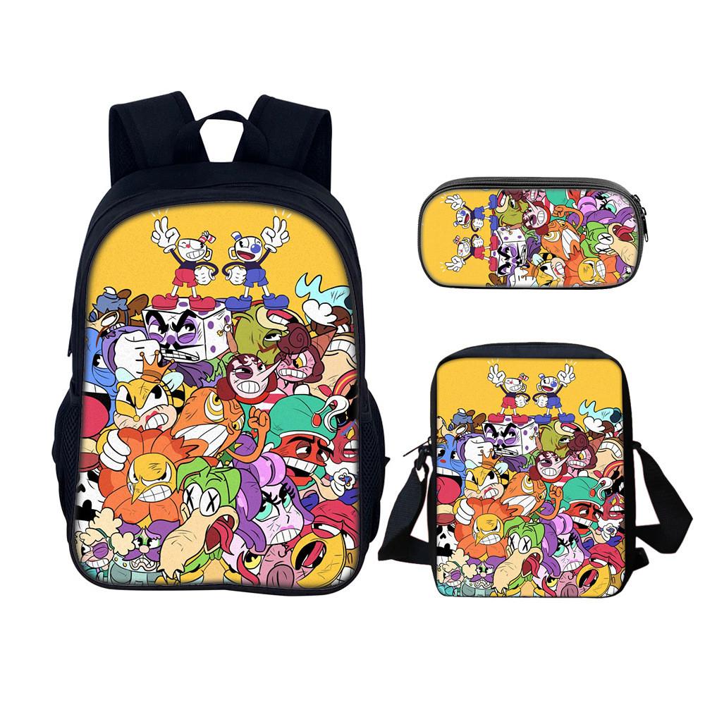 Cuphead Backpack Set For School And Travel With Nylon Construction And Multiple Compartments