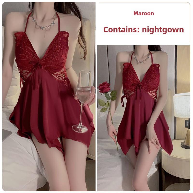 Sexy Ice Silk Large Size Pajamas Plus Chest Pads Gather Bow Nightgown Robe Loungewear Set