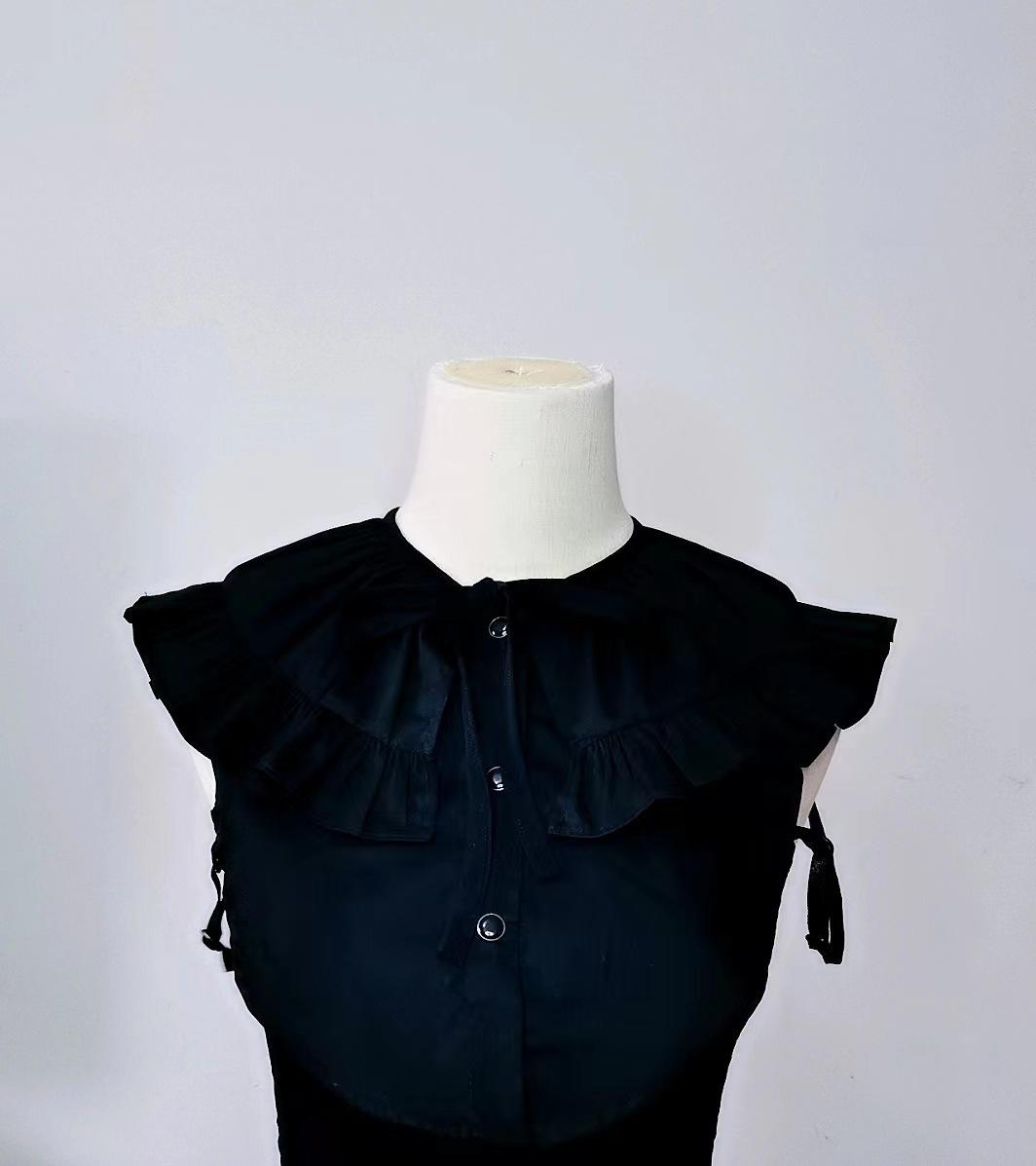 

Милый и универсальный воротник из чистого хлопка с оборками по краю, большой воротник, внутренняя шаль, женский однотонный поддельный воротник чёрный