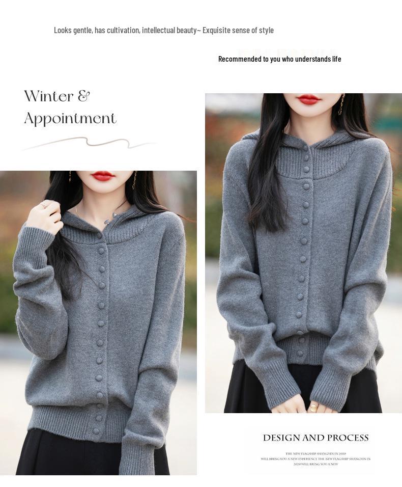 Women's Trendy Multi-Button Hooded Cardigan Sweater - Autumn/Winter Knit Outerwear, Loose & Stylish Ins Design