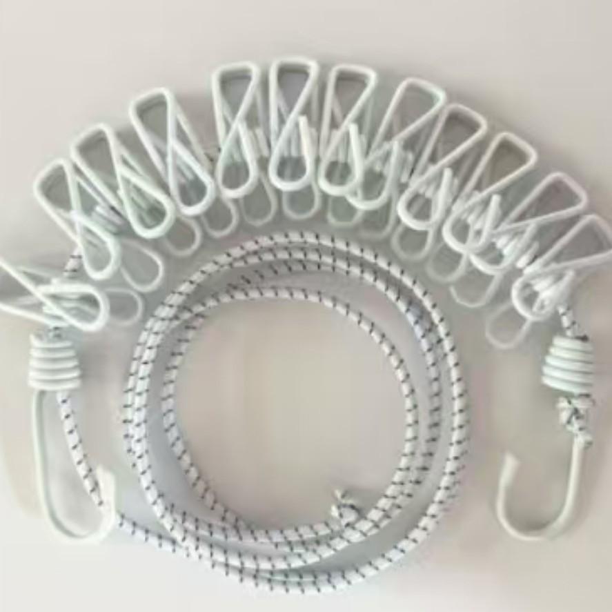 Portable Retractable Clothesline with Multiple Clips Elastic Outdoor Indoor Drying Rope for Travel Camping Laundry Hanging