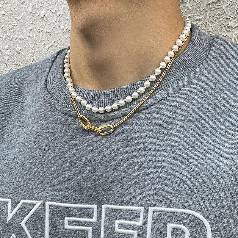 Nouveau Collier de Perles Chaînes de Clavicule Hip-Hop Perles Homme Colliers Tendance Punk Crâne Pendentif Chaînes de Cou