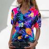 Women V Neck Floral Pattern T Shirts Summer Tops Short Sleeve Comfy Womens Tops