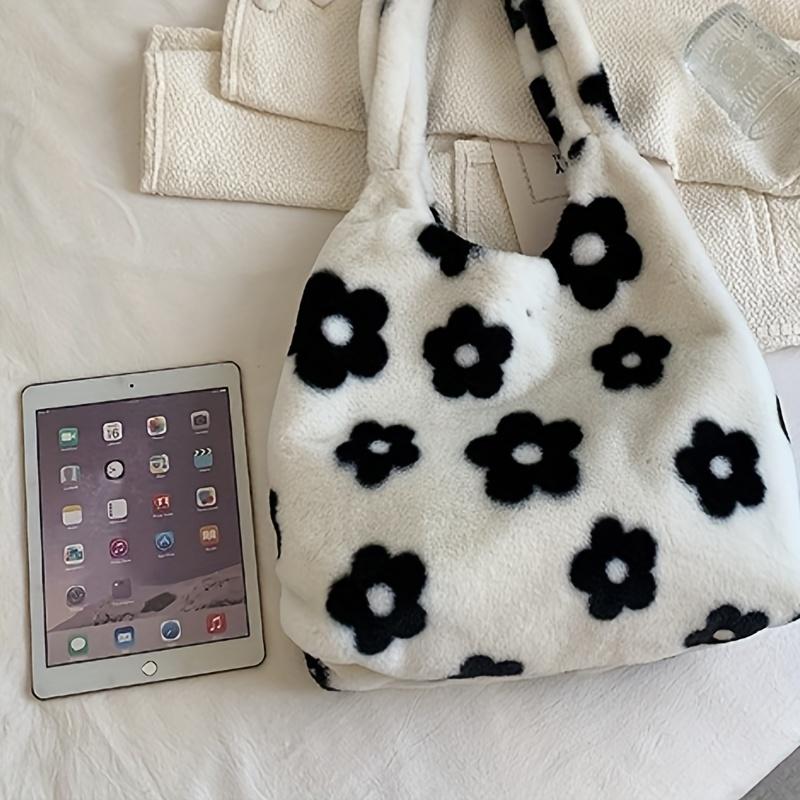 Chic Floral Plush Tote Bag For Women Soft Spacious & Stylish With Large Capacity Perfect For Fall Winter