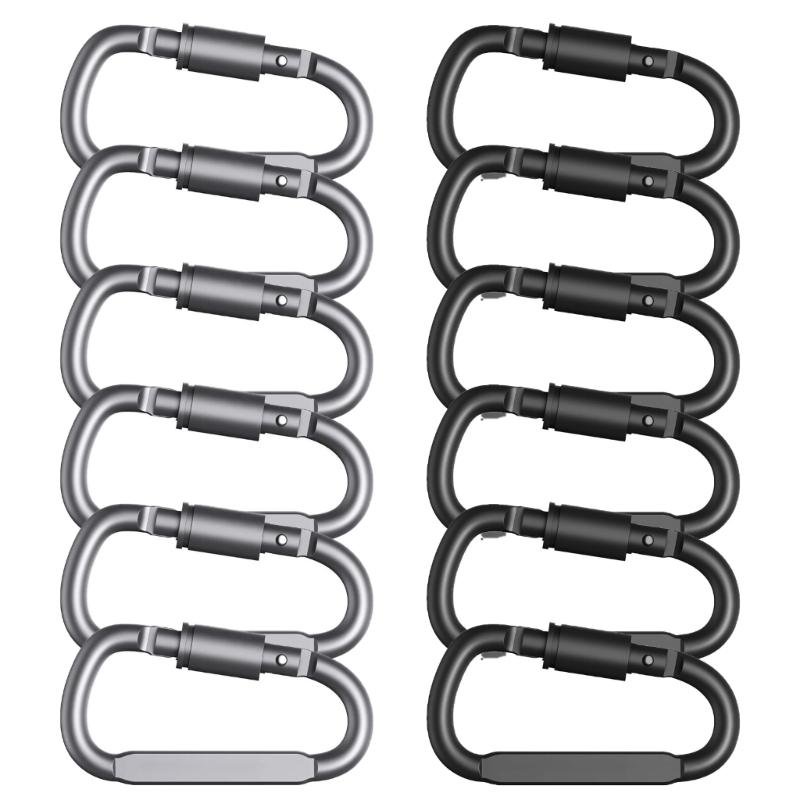 6Pcs Aluminum 20KG D Shape Carabiner Backpacking Climbing Buckles with Screw Gate For Safe Climbing Sport and Adventure