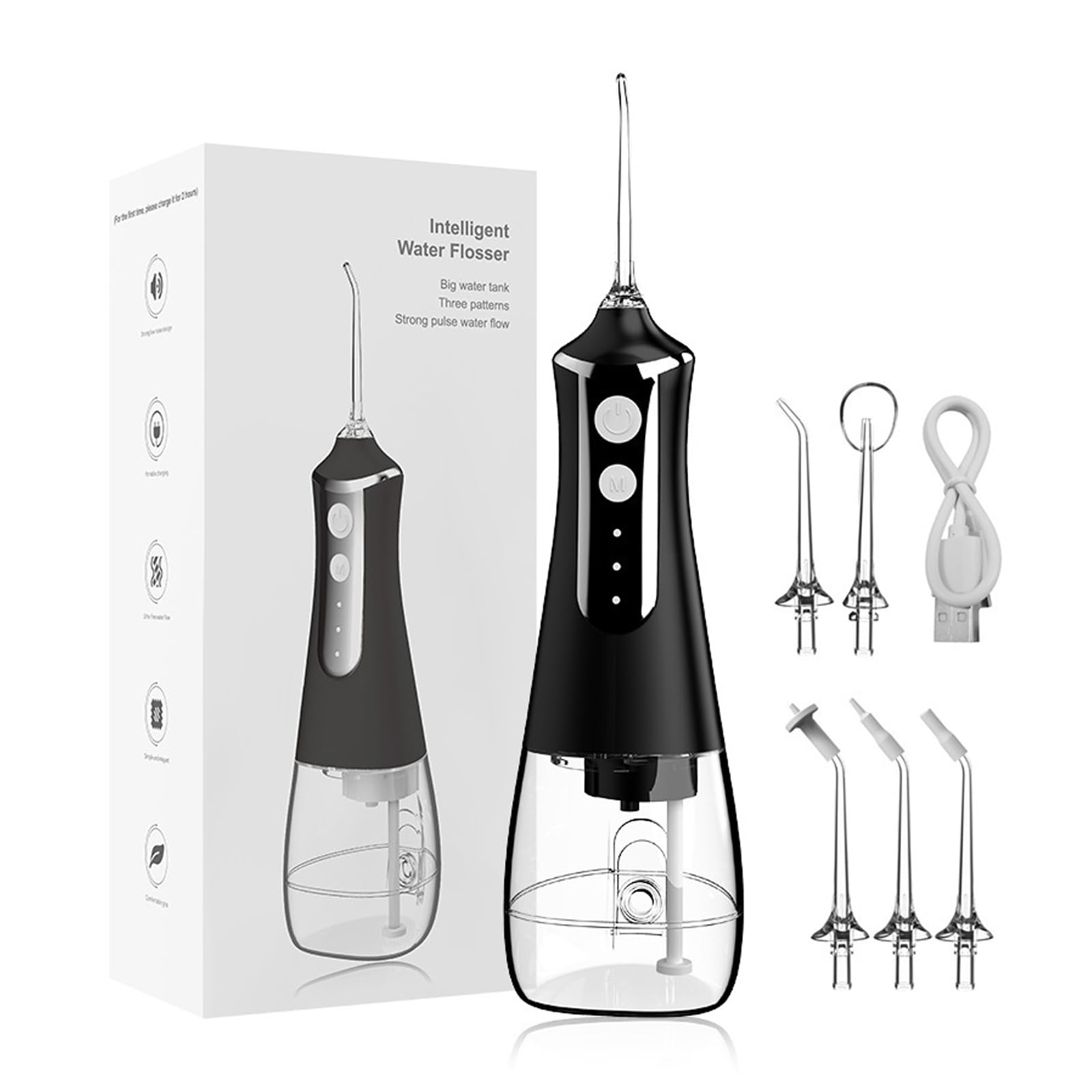 

Water Flosser for Teeth Cordless,Professional Oral Irrigator,Ergonomic Non-Slip Grip,3 Modes and 5 Nozzles,300ml Water Tank,Low Noise Level - 70db чёрный