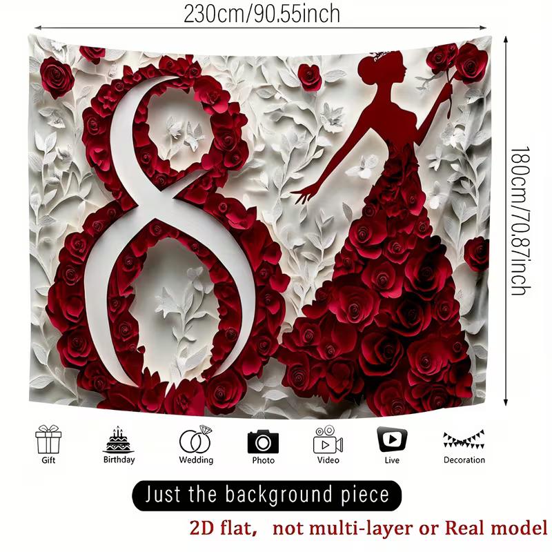 

2D Flat Printing Elegant Lady Silhouette with Red Roses Banner 47.2x31.5inch/120*80cm